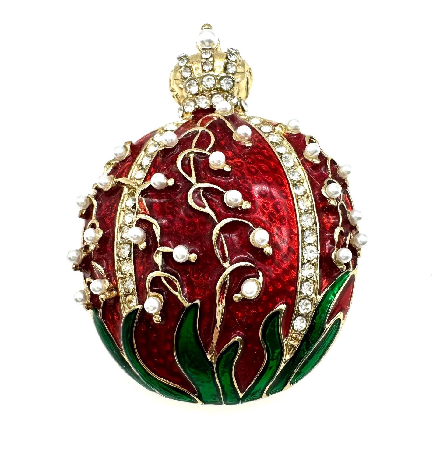 MMA CN Ciner Faberge Inspired Red Enamel Lily of The Valley Brooch