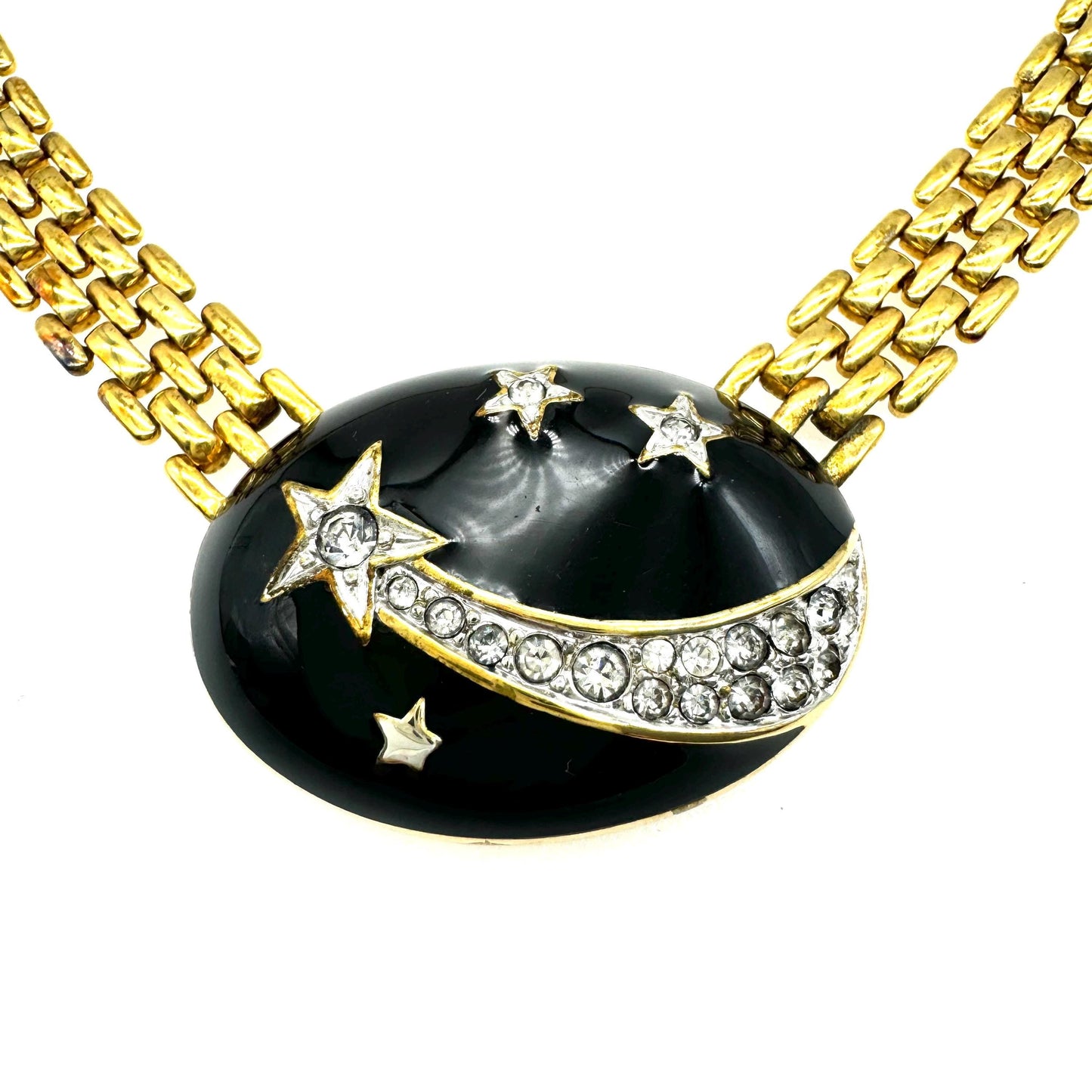 Joan Collins Shooting Star Enamel and Rhinestone Integral Pendant Panther Chain Necklace