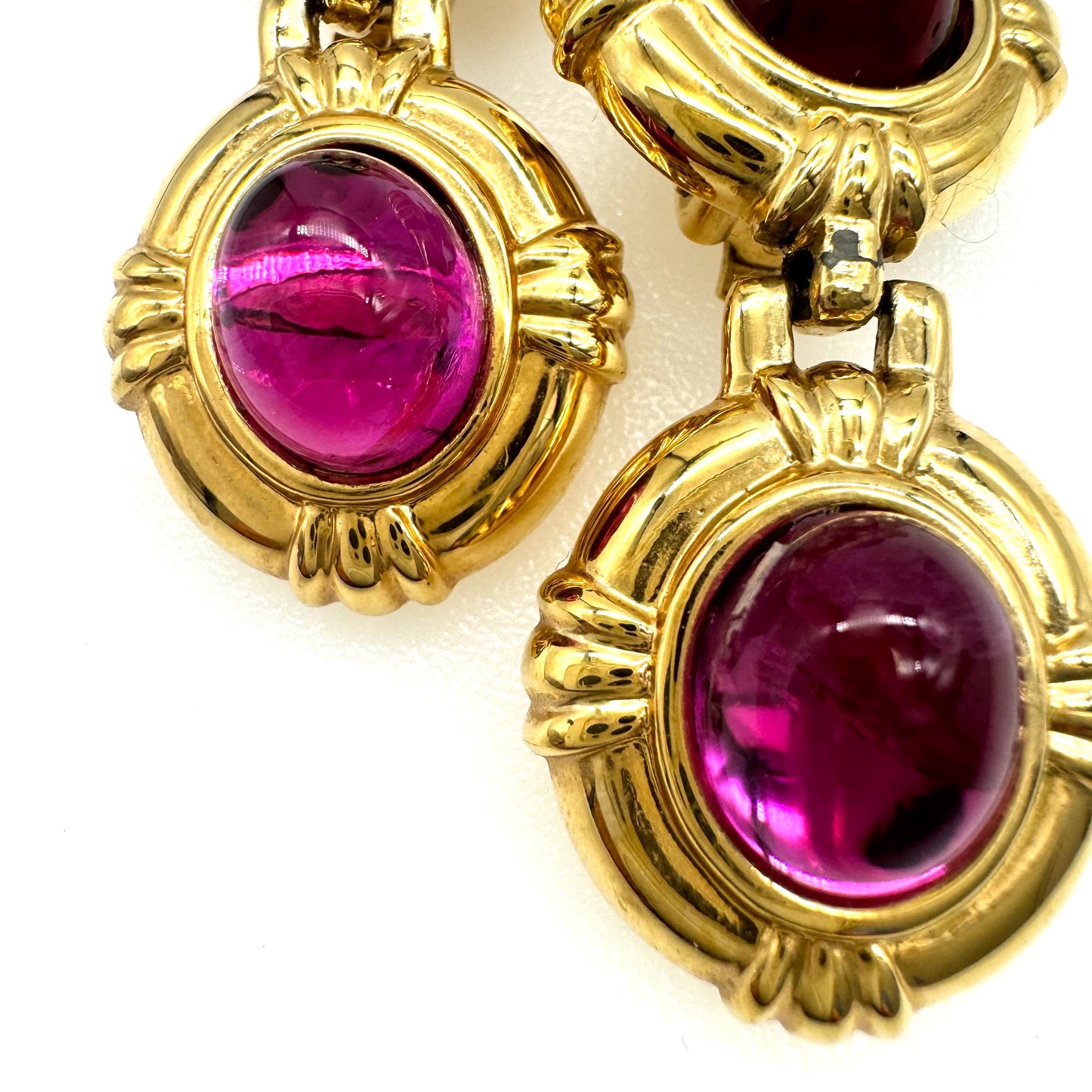 Vintage Crackled Foil Back Red and Pink Glass Clip On Dropper Earrings