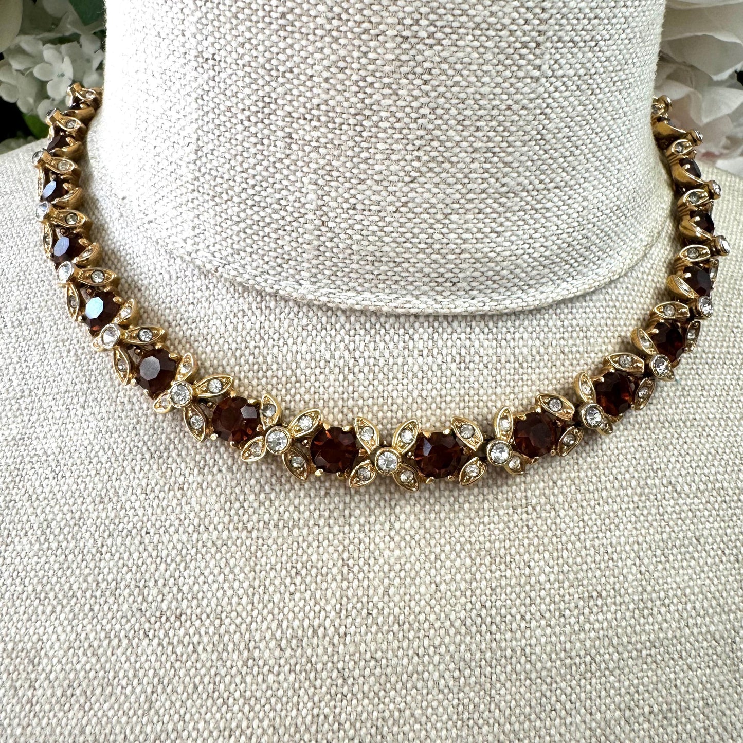 Attwood and Sawyer 'Leonora' Early Unsigned 22ct Gold Plated Swarovski Crystal Necklace