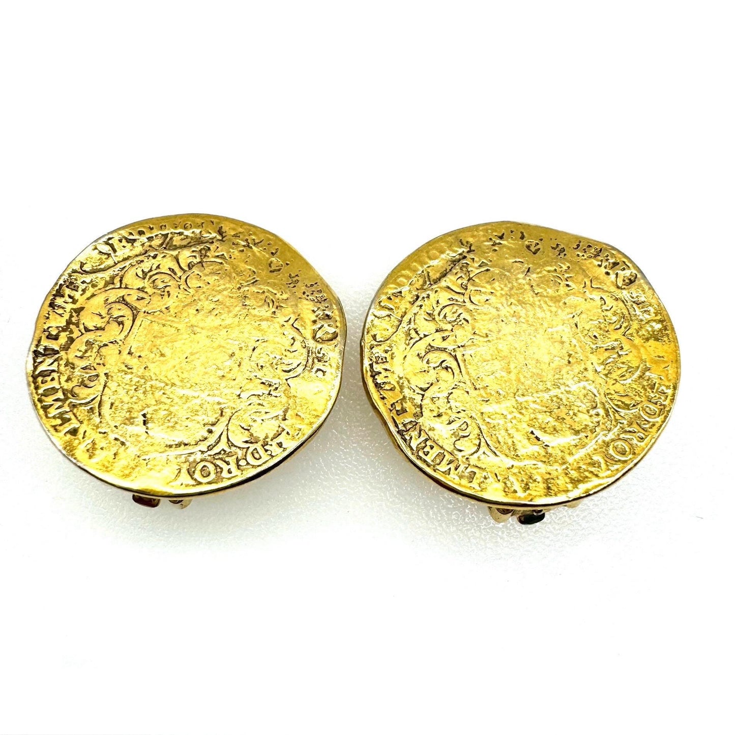 Unsigned Faux Antique Coin Clip On Earrings