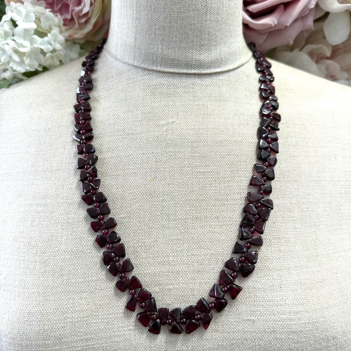 Garnet Side Drilled Triangular Chip Necklace