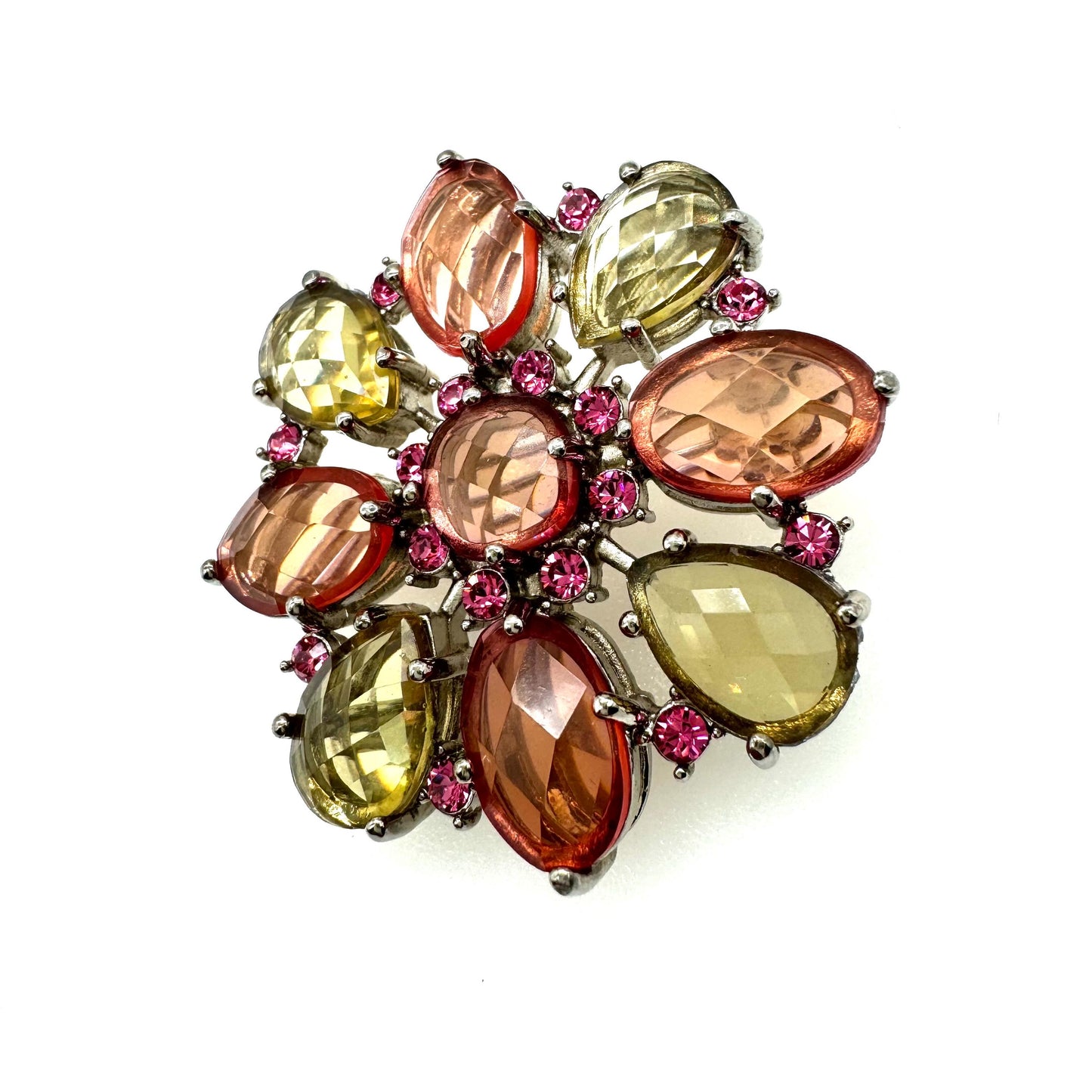 Joan Rivers Peach, Green and Pink Faceted Brooch