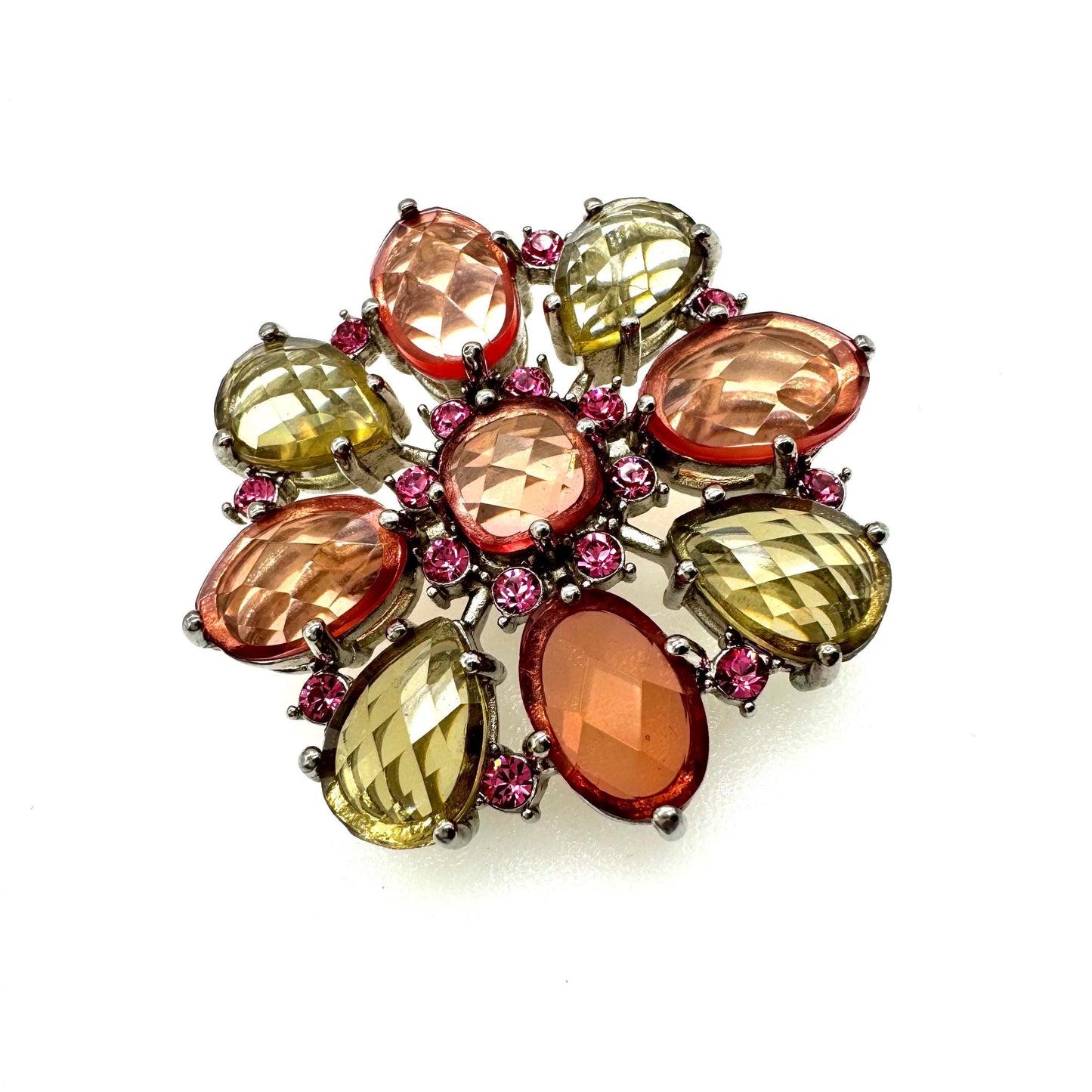 Joan Rivers Peach, Green and Pink Faceted Brooch