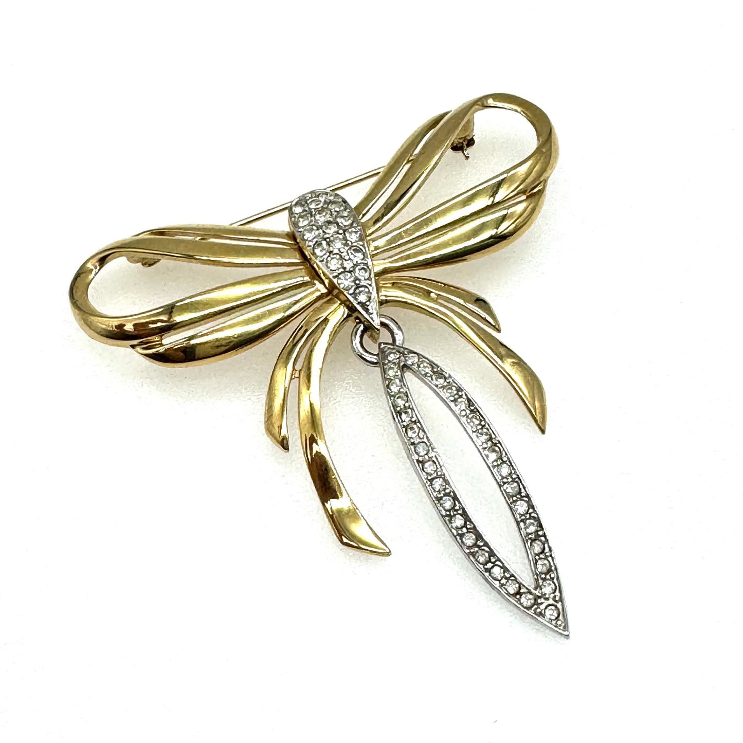 Bergdorf Goodman Brooch - Large Rhinestone Dropper Bow Brooch