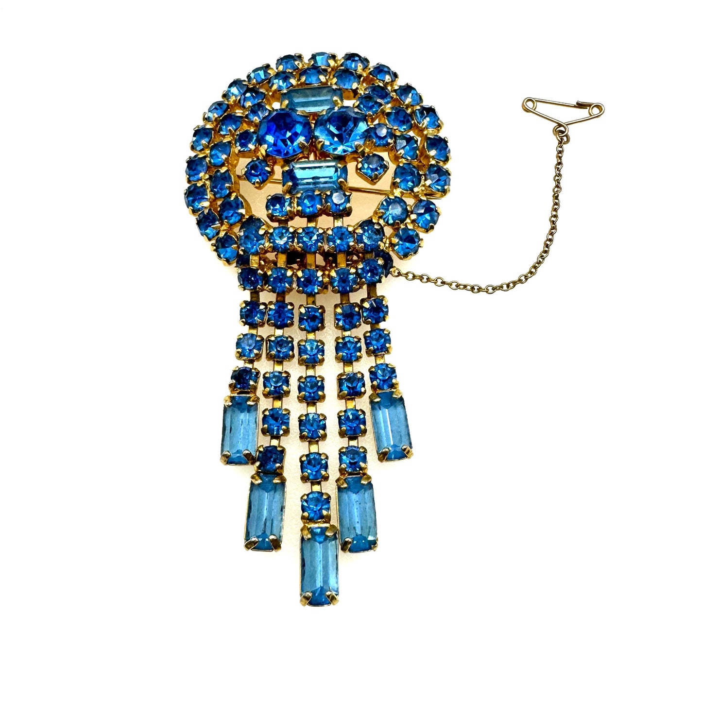 Blue Rhinestone Five Graduated Tassel Brooch