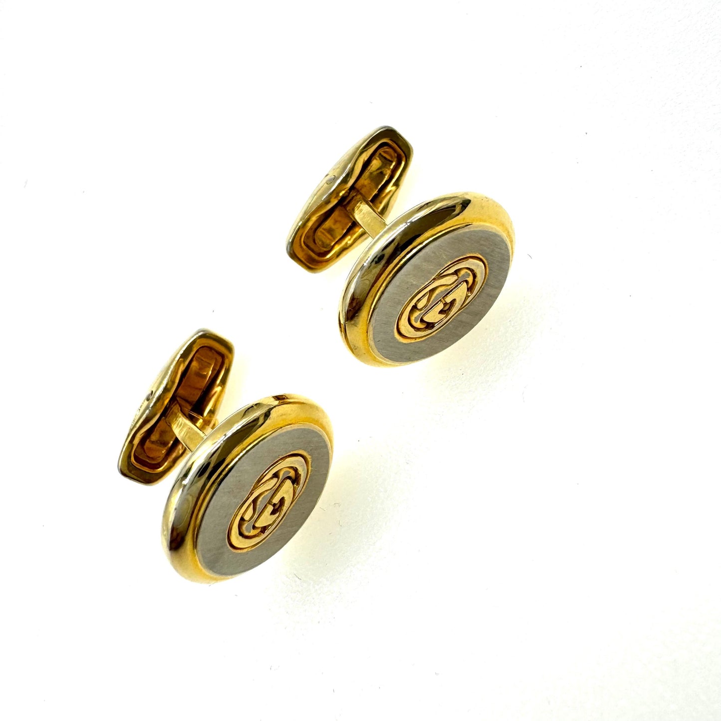 Gucci Interlocking G's Logo Cuff Links in Original Green Velveteen Branded Box