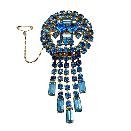 Blue Rhinestone Five Graduated Tassel Brooch