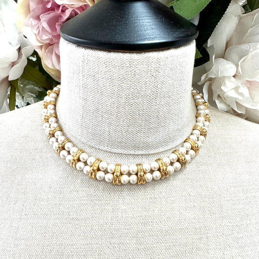 Monet Single Strand Two Row Faux Pearl Necklace