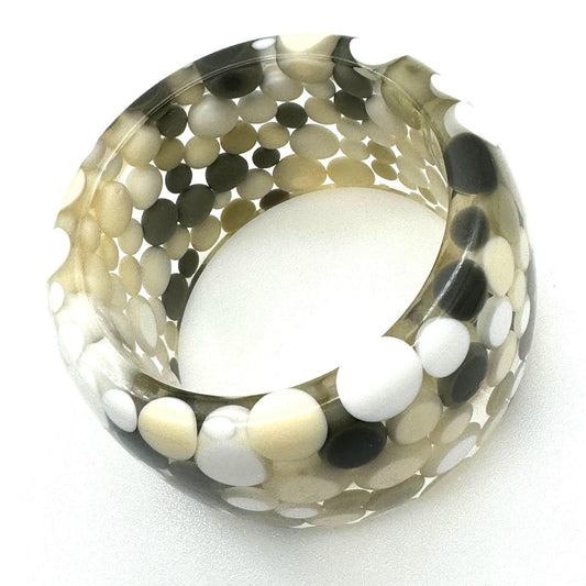 Carlos Sobral Huge Signed White, Olive, Cream and Grey Polka Dot Resin Bangle