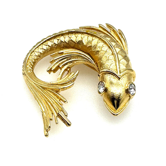 Monet Koi Fish Brooch with Clear Rhinestone Eyes