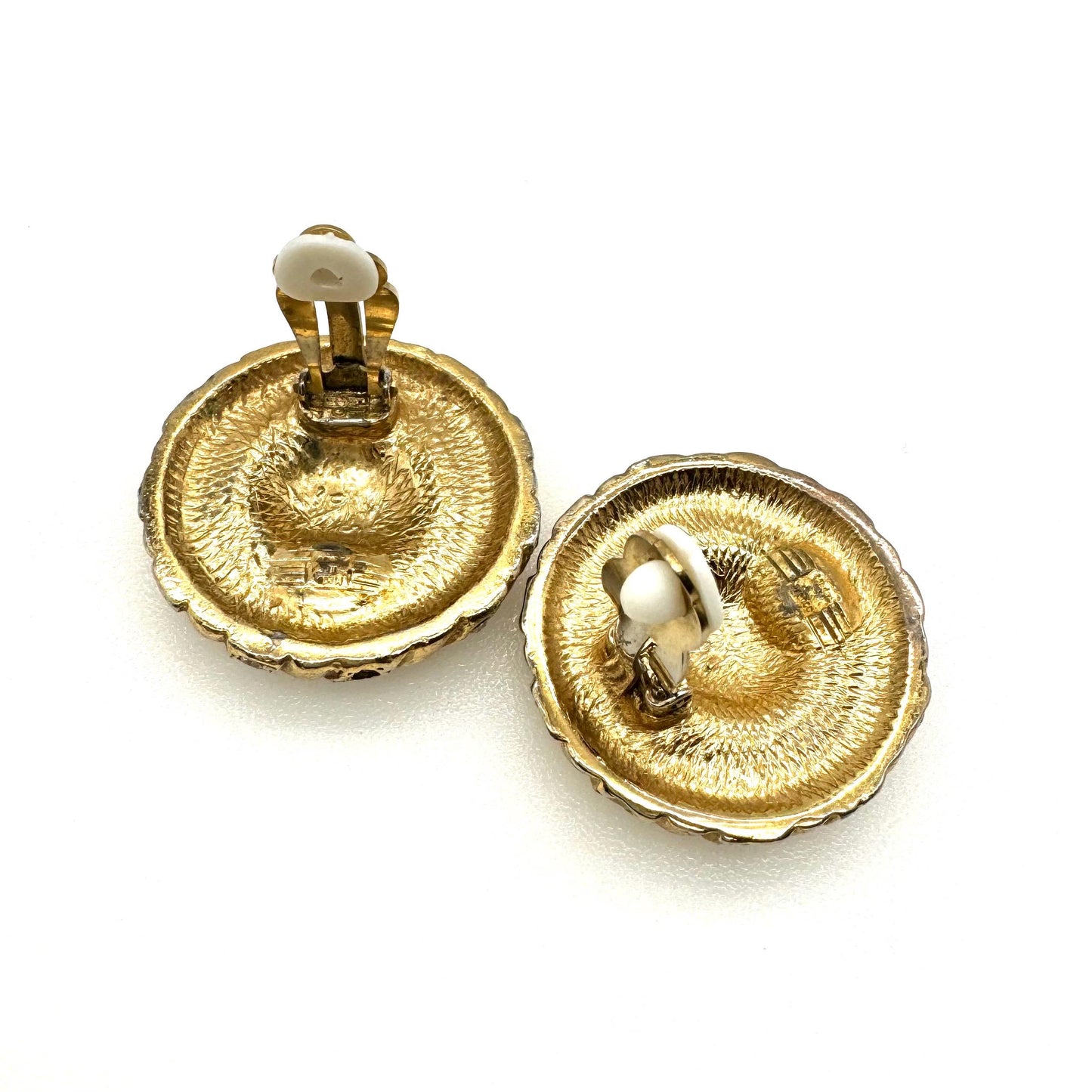 Large Yves Saint Laurent 1980's Robert Goossens Round Gold Plated Swarovski Crystal Clip On Earrings In Original YSL Box