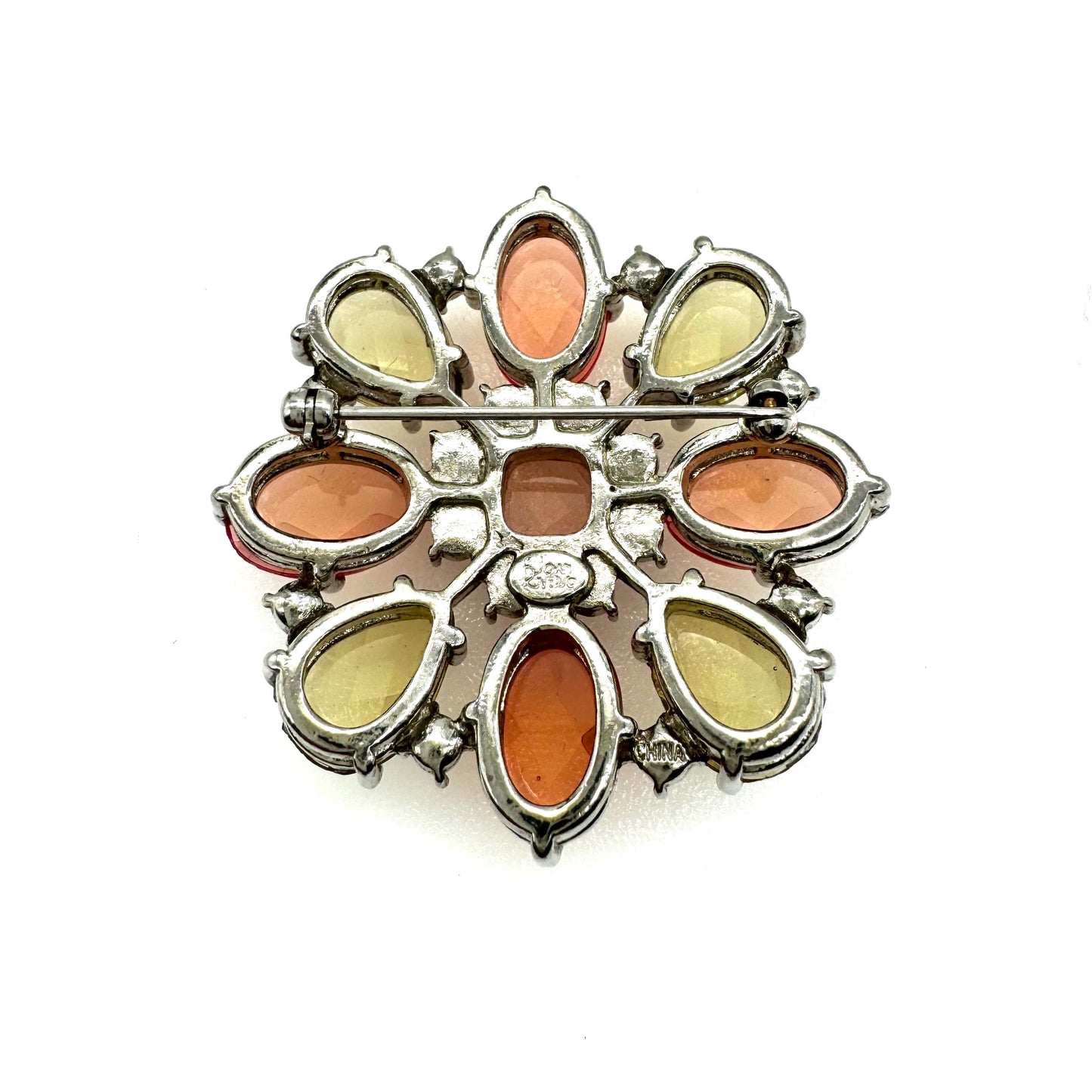 Joan Rivers Peach, Green and Pink Faceted Brooch