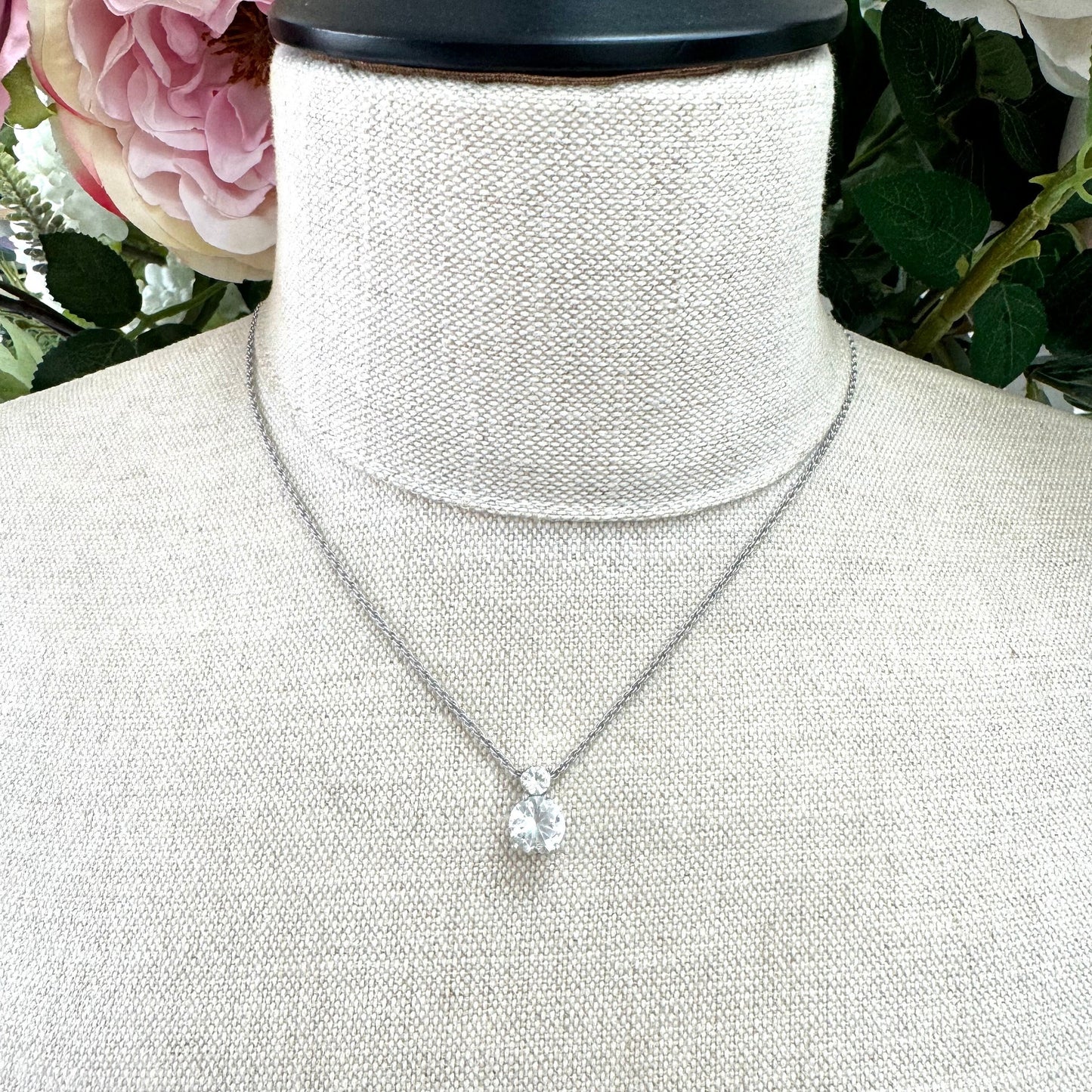 Swarovski (Swan Mark) Clear Double Crystal Pendant Necklace