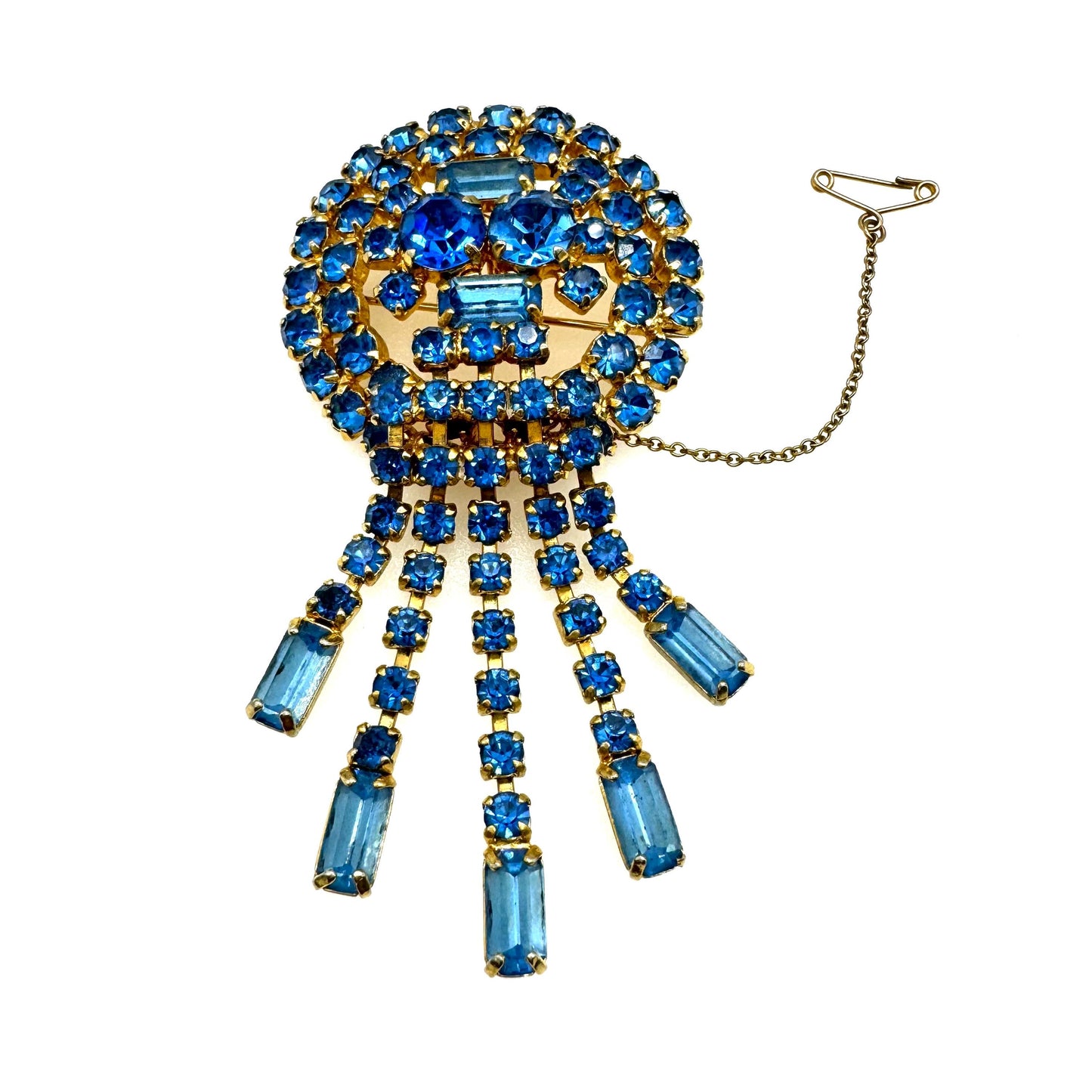 Blue Rhinestone Five Graduated Tassel Brooch