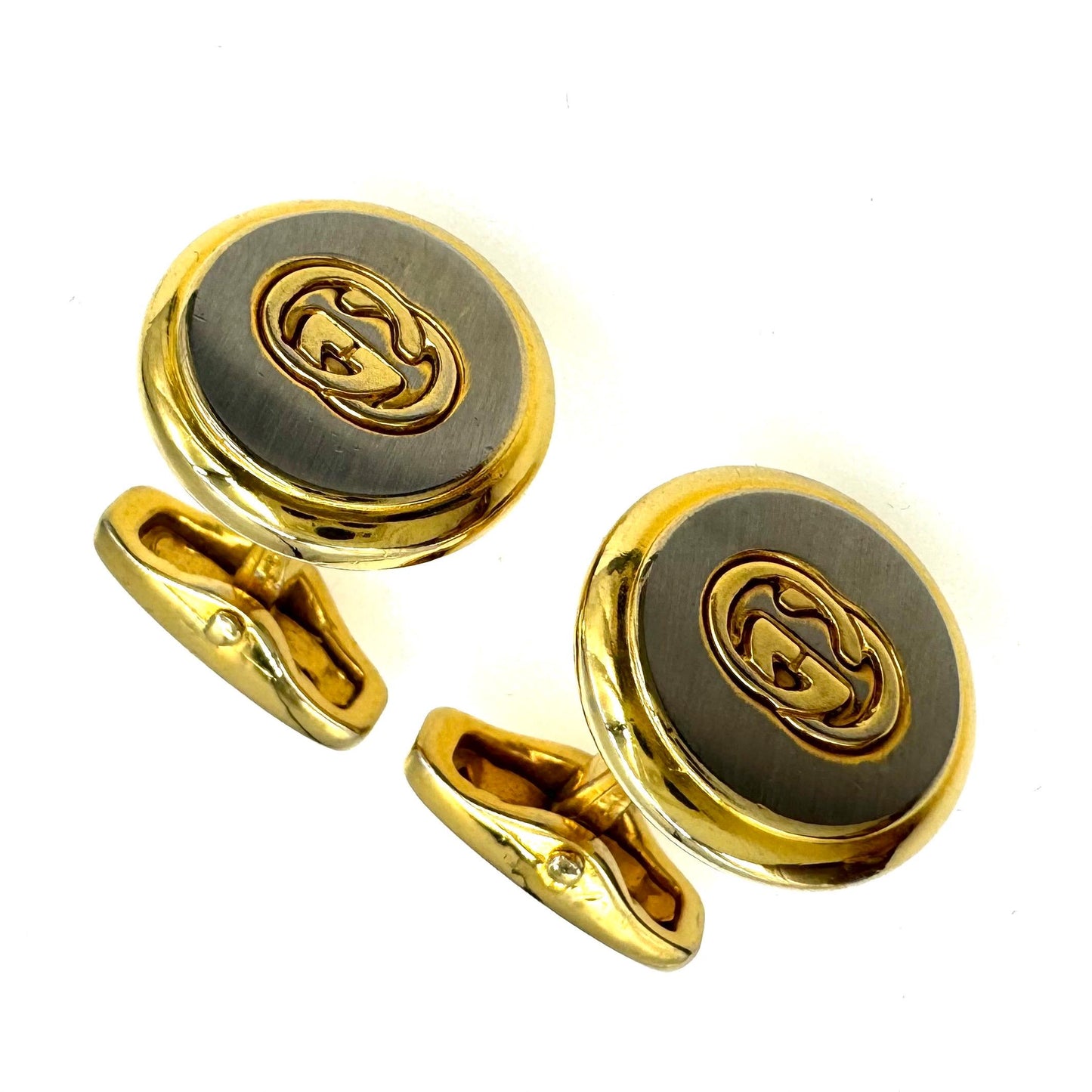 Gucci Interlocking G's Logo Cuff Links in Original Green Velveteen Branded Box