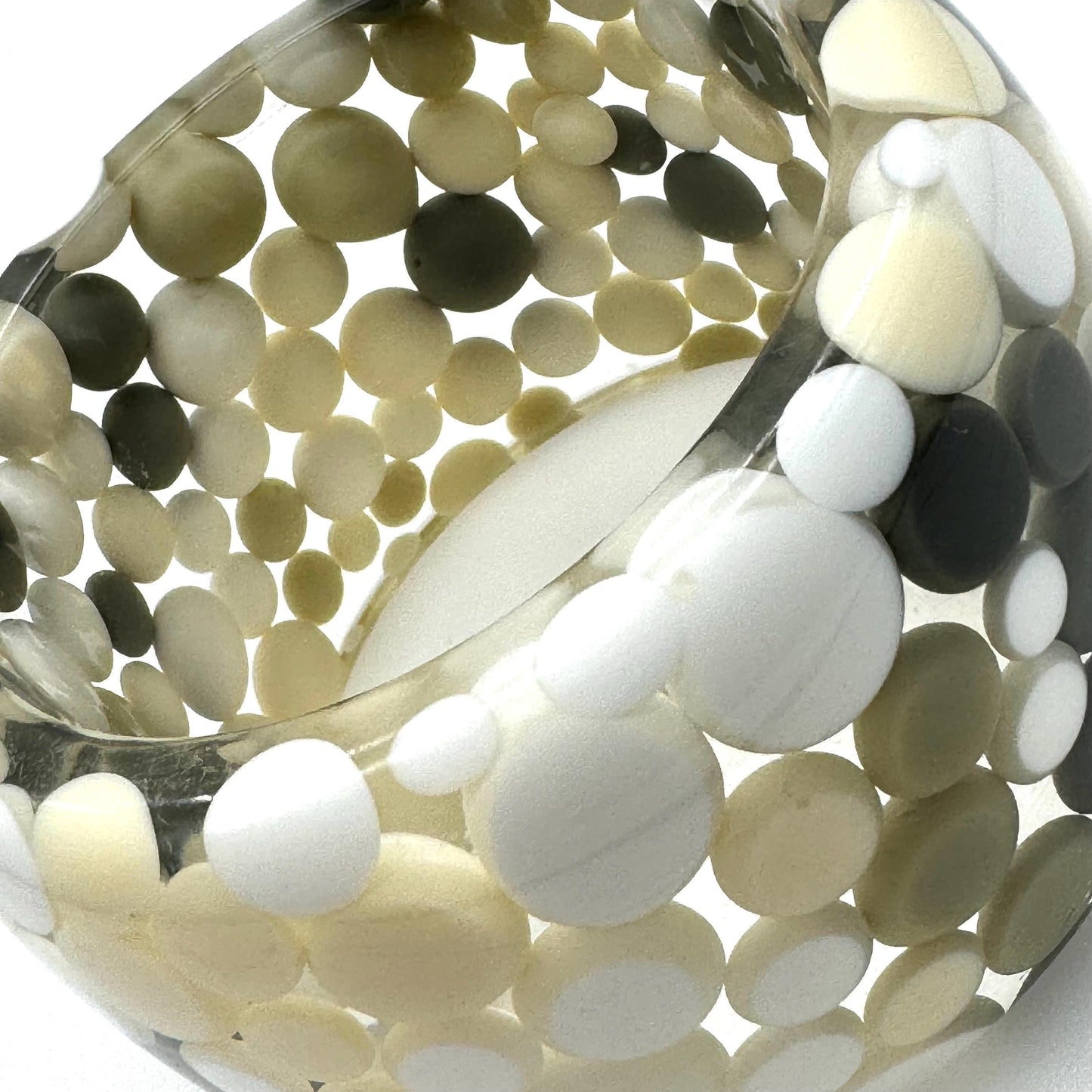 Carlos Sobral Huge Signed White, Olive, Cream and Grey Polka Dot Resin Bangle