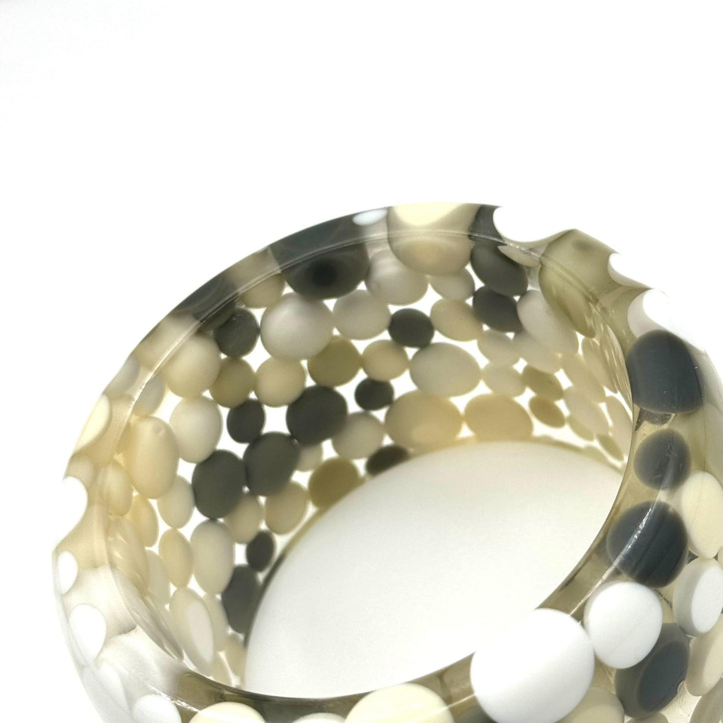 Carlos Sobral Huge Signed White, Olive, Cream and Grey Polka Dot Resin Bangle