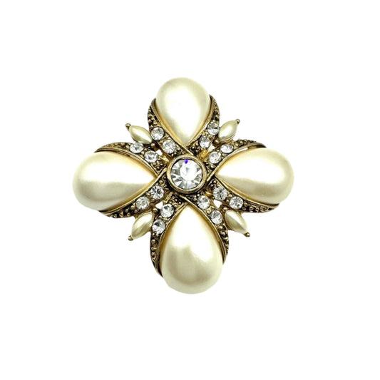 Monet Maltese Cross Inspired Faux Pearl and Swarovski Crystal Brooch