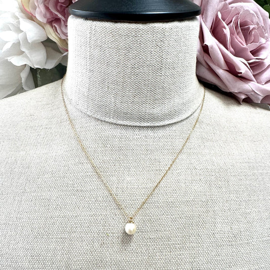 Vintage 9ct Gold Solitaire 7mm Pearl Pendant Trace Chain Necklace