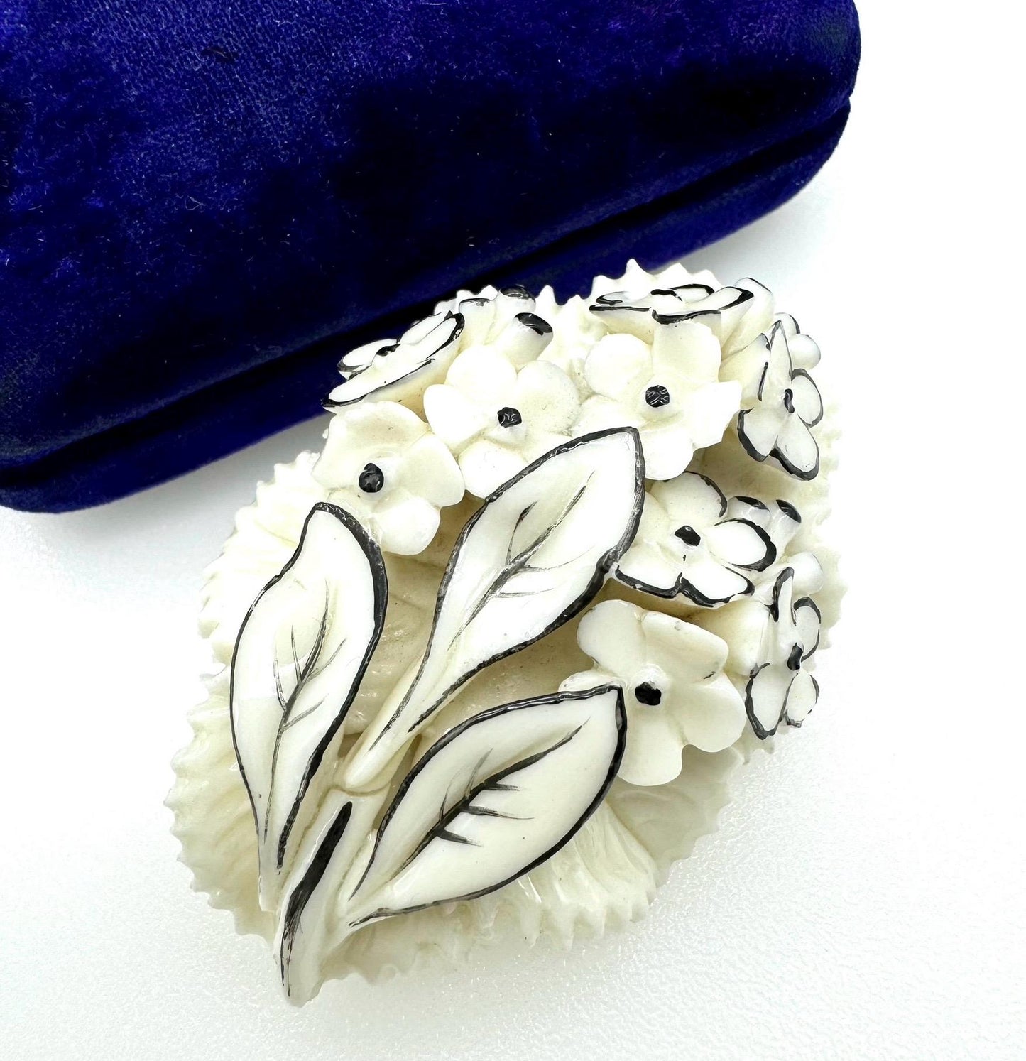 Rare 1932-33 Royal Worcester Fine Bone China Handmade and Hand Painted Flower Spray Brooch with Rolled Gold 'C' Clasp