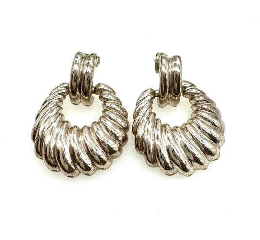 Napier Silver Ribbed Door Knocker Pierced Earrings