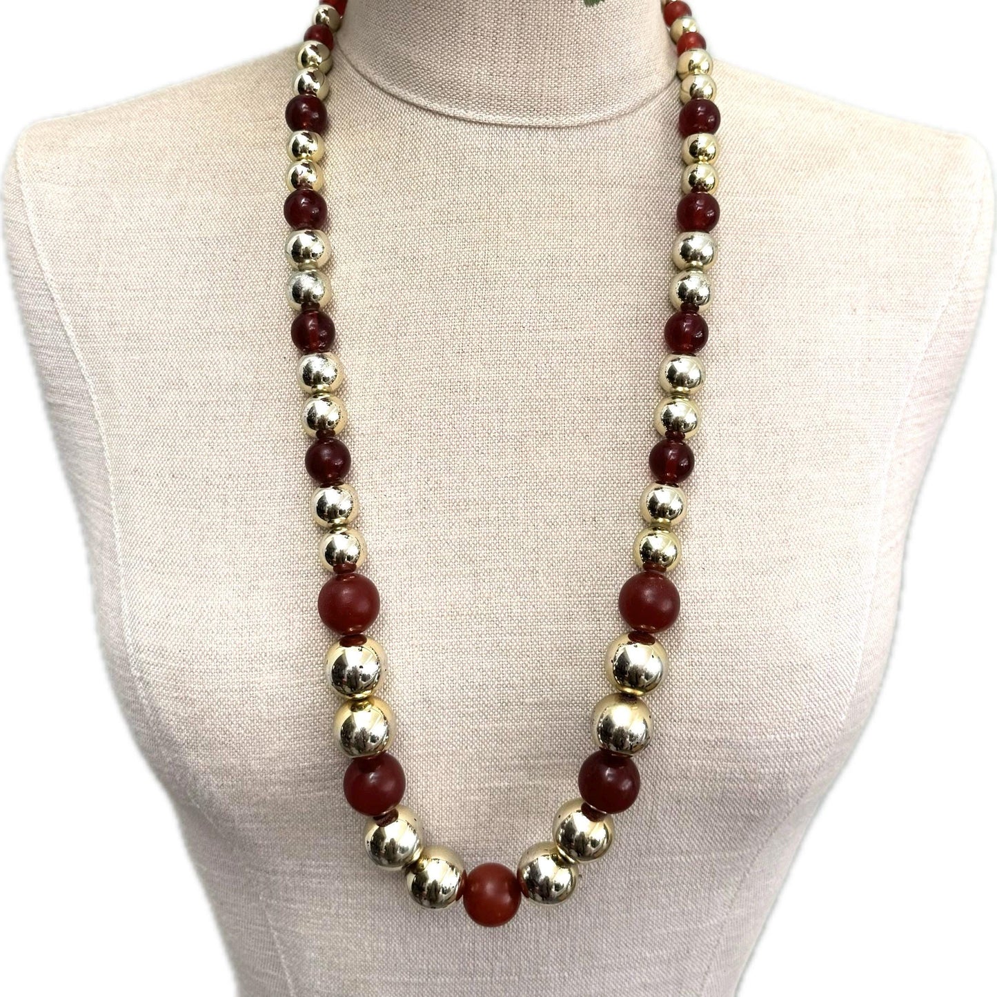 Yves Saint Laurent Roger Scemama 1970's Graduated Gold and Reddish-Brown Bead Necklace