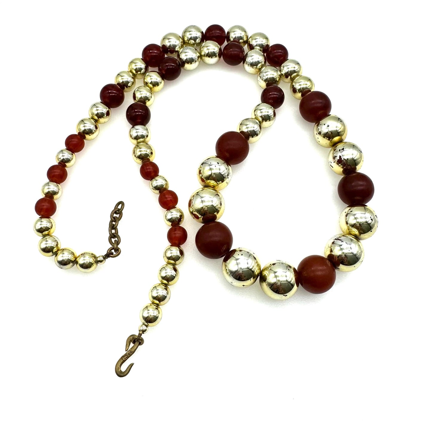 Yves Saint Laurent Roger Scemama 1970's Graduated Gold and Reddish-Brown Bead Necklace