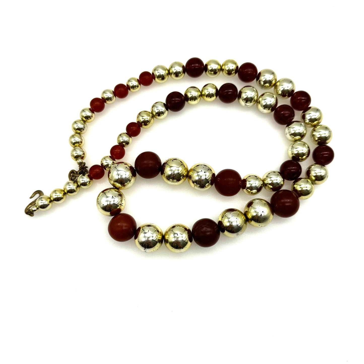 Yves Saint Laurent Roger Scemama 1970's Graduated Gold and Reddish-Brown Bead Necklace