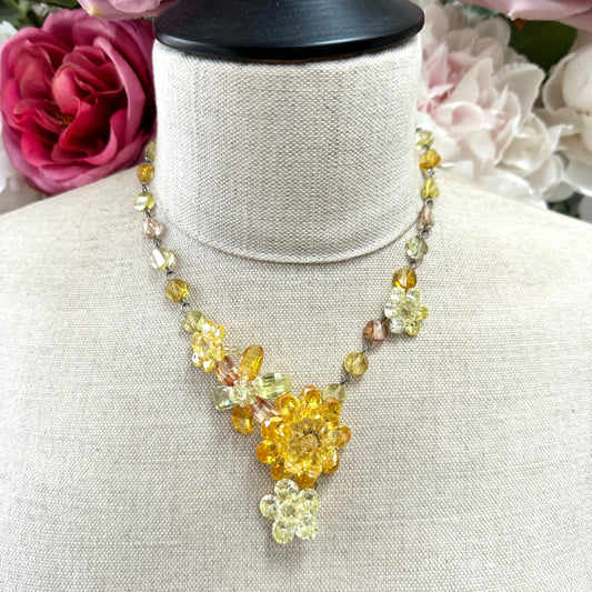 Butler and Wilson Asymmetrical Citrine and Lemon Flower Garland Necklace