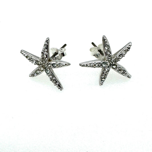 Swarovski (Swan Hallmark) Starfish Rhodium Plate Crystal Pierced Earrings