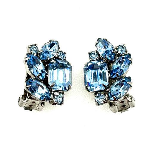 Weiss Baby Blue Austrian Crystal Clip On Earrings