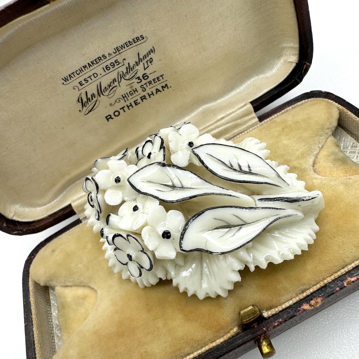 Rare 1932-33 Royal Worcester Fine Bone China Handmade and Hand Painted Flower Spray Brooch with Rolled Gold 'C' Clasp