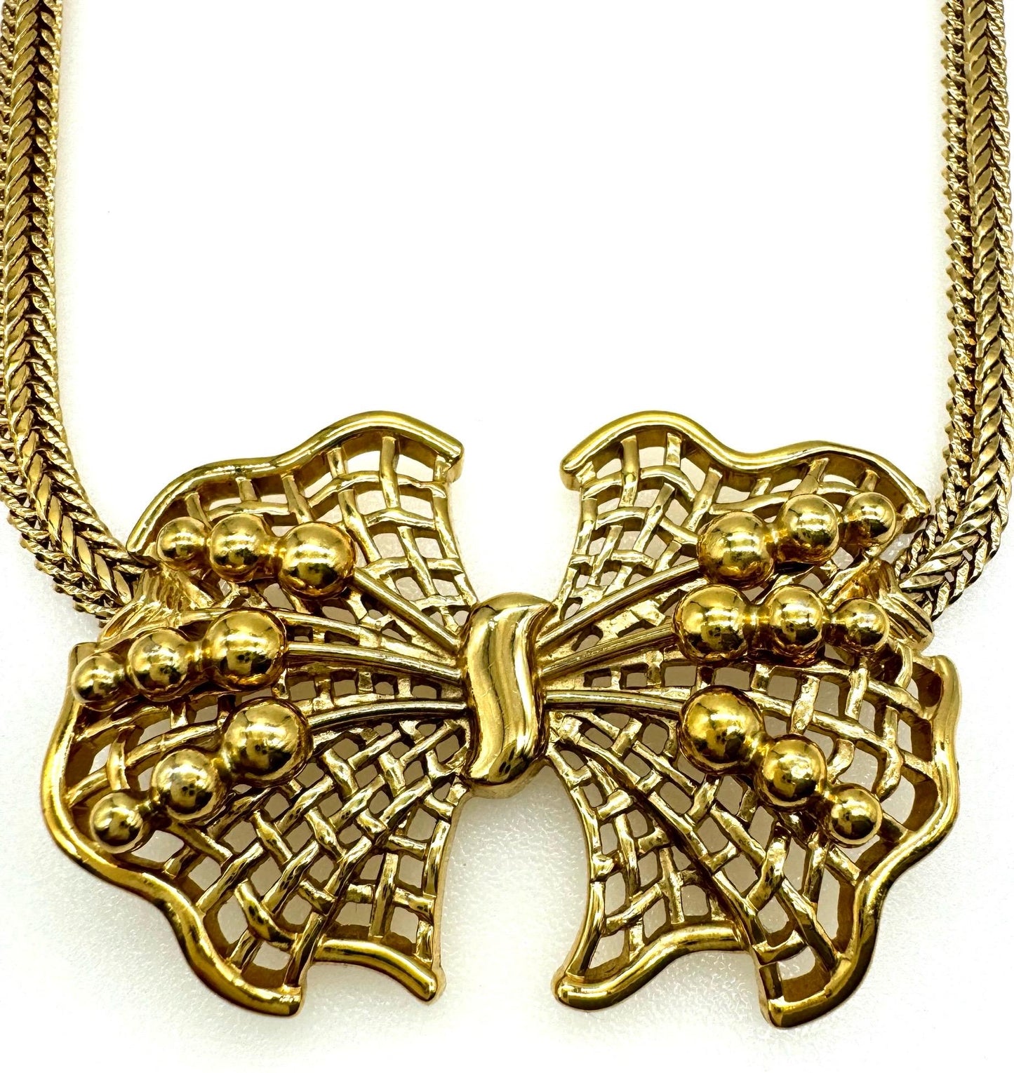 Bergdorf Goodman Large Mesh Bow Integral Bow Necklace