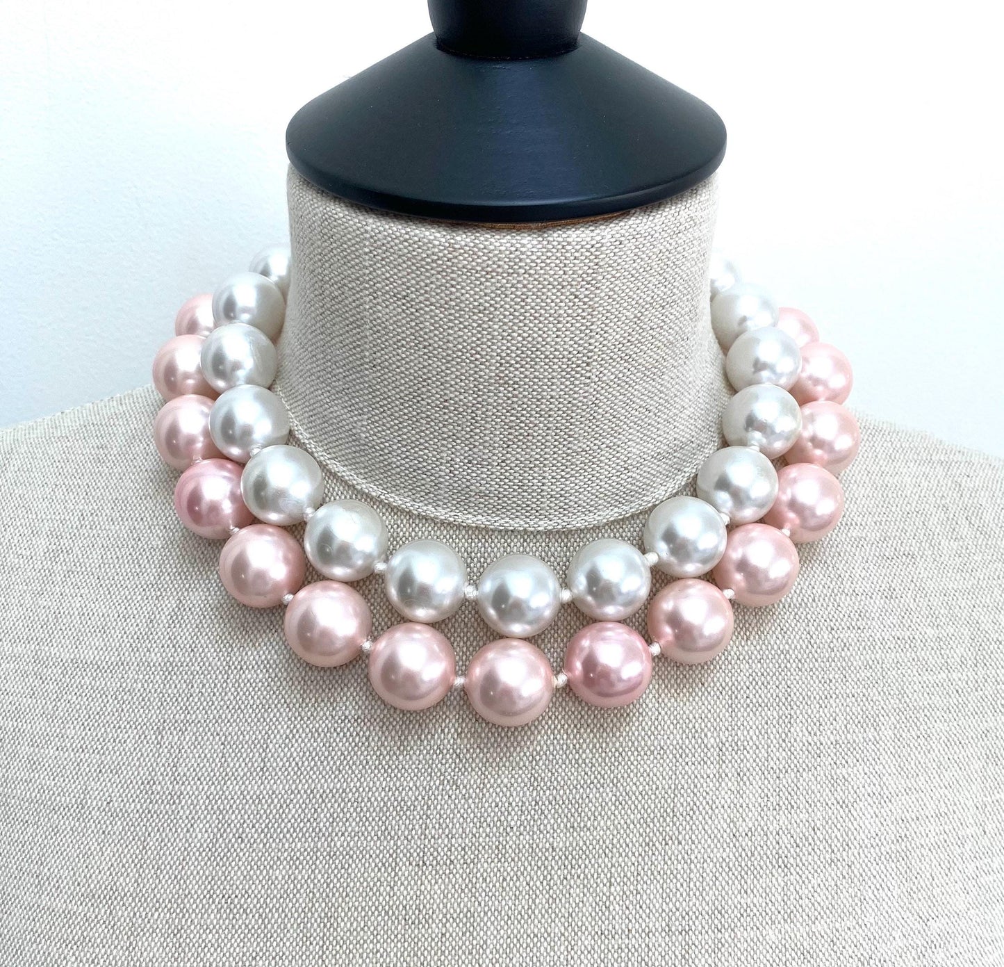 Ugo Correani Rare Two Strand Oversized Hand Knotted Faux Glass Pearl Necklace