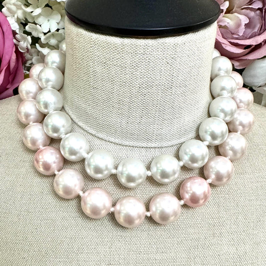 Ugo Correani Rare Two Strand Oversized Hand Knotted Faux Glass Pearl Necklace