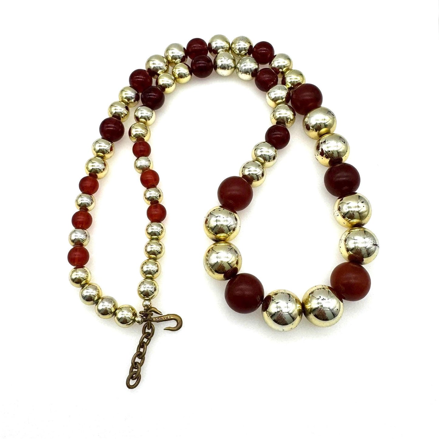 Yves Saint Laurent Roger Scemama 1970's Graduated Gold and Reddish-Brown Bead Necklace