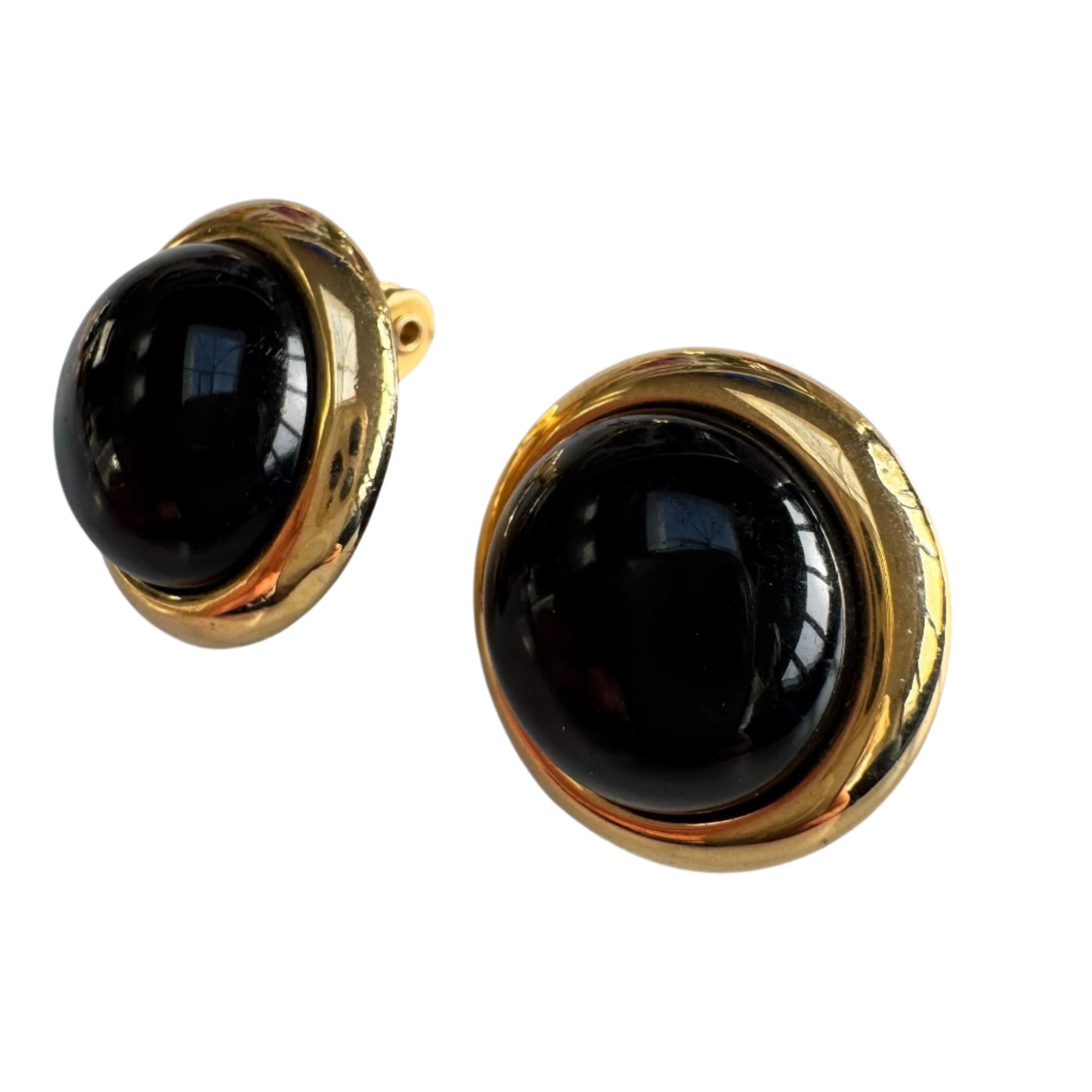 Monet Round Black Glass Cabochon Clip On Earrings