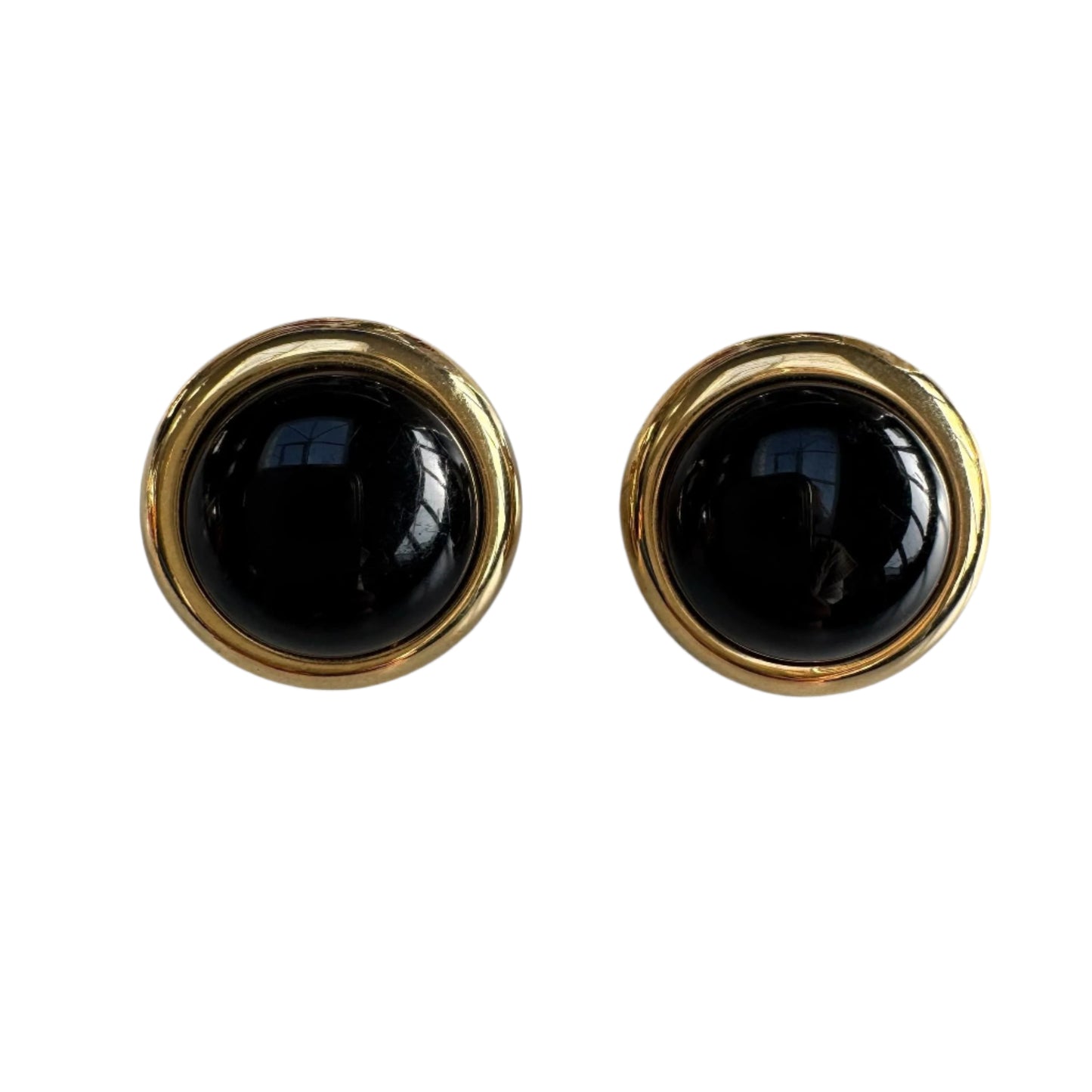 Monet Round Black Glass Cabochon Clip On Earrings