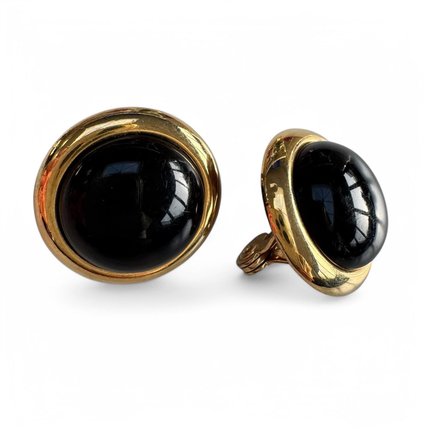 Monet Round Black Glass Cabochon Clip On Earrings