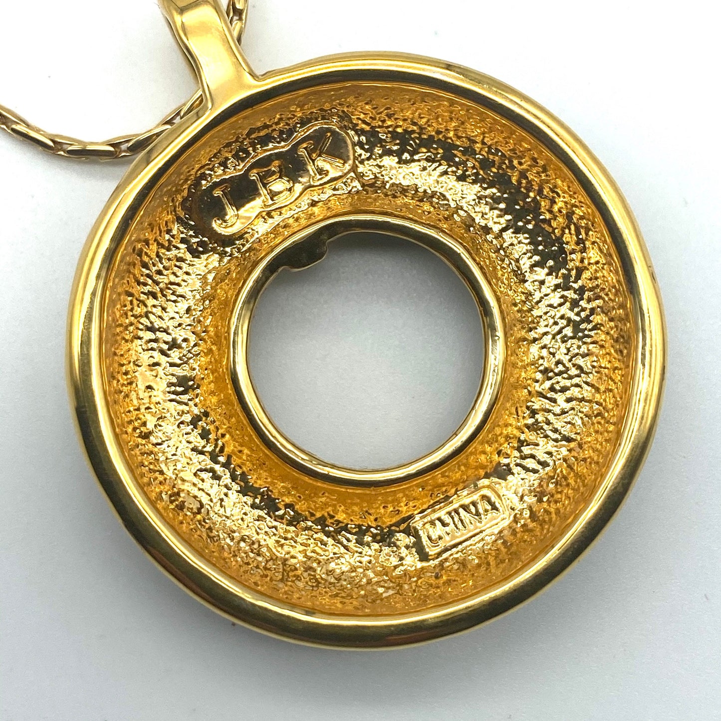 Camrose and Kross Jacqueline Kennedy Black Enamel, Crystal and Gold Plate "Parisian Circle' Pendant in Original Box