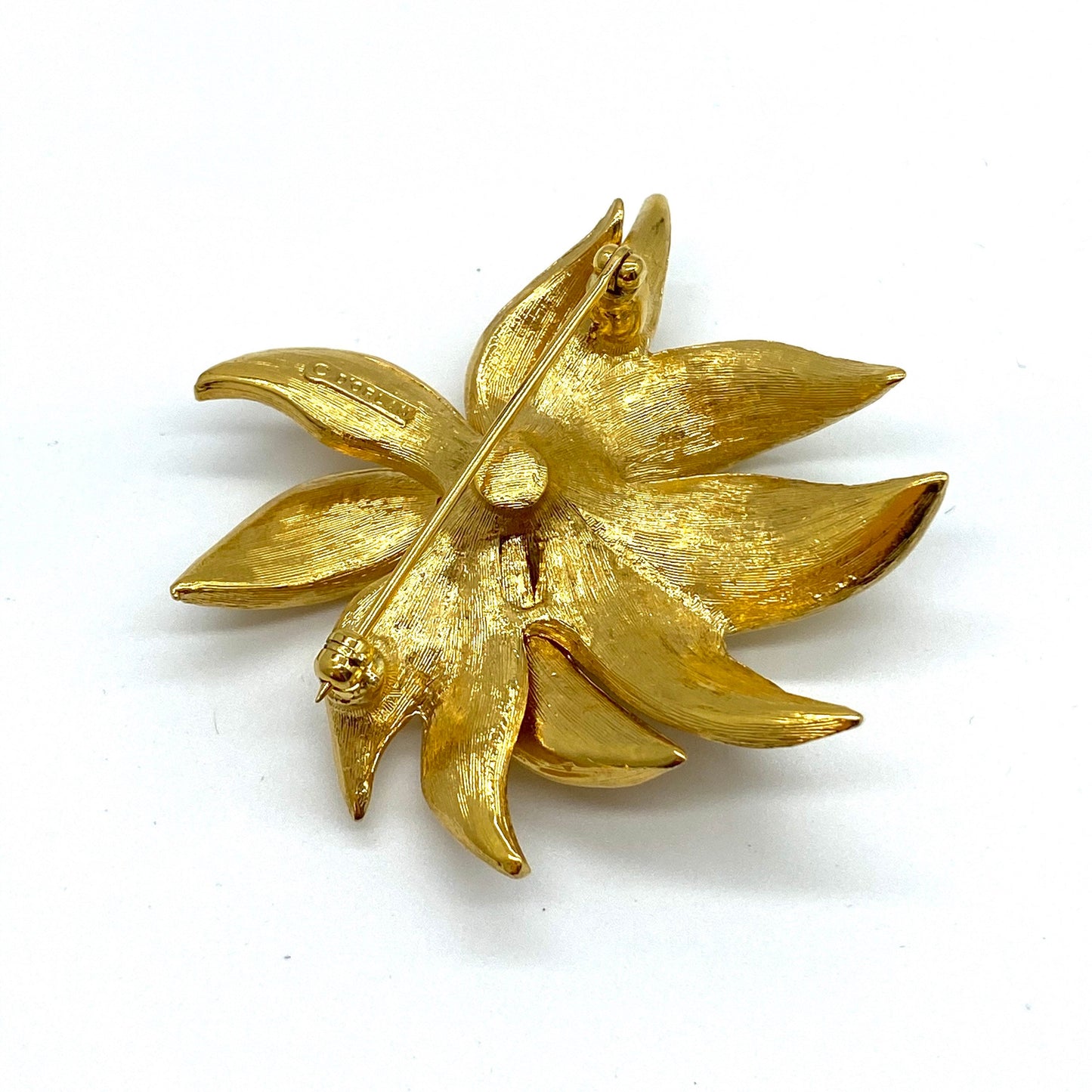 D'Orlan Richly Gold Plated Textured Flower Brooch