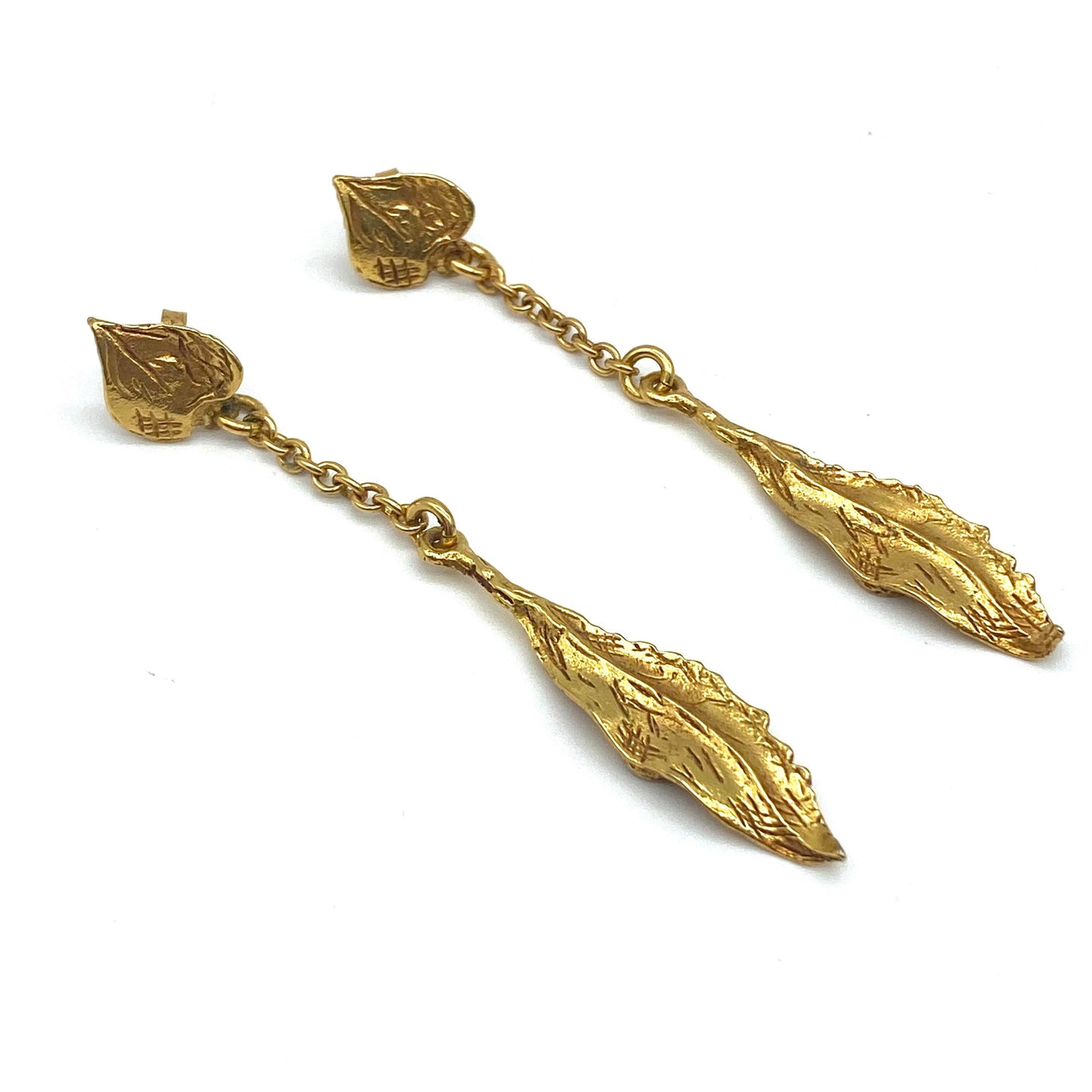 Xavier Loubens Haute Couture Gold 'Leaf' Dropper Earrings