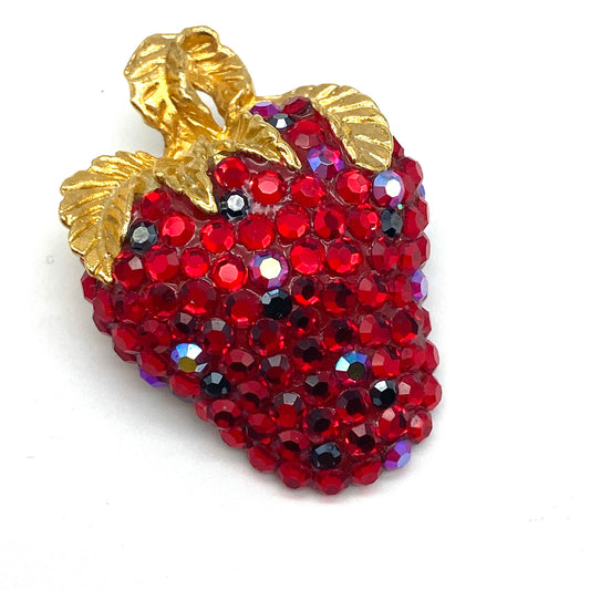 Suzanne Bjontegard Ruby Strass Aurora Borealis Fraise Pendentif/Broche