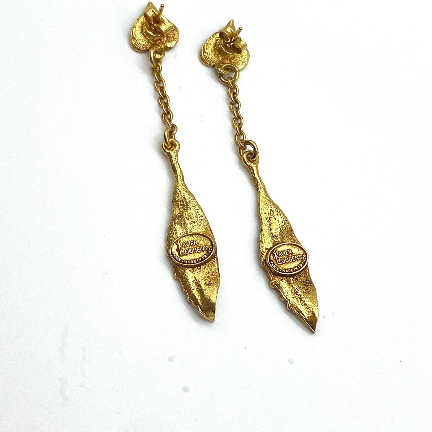 Xavier Loubens Haute Couture Gold 'Leaf' Dropper Earrings