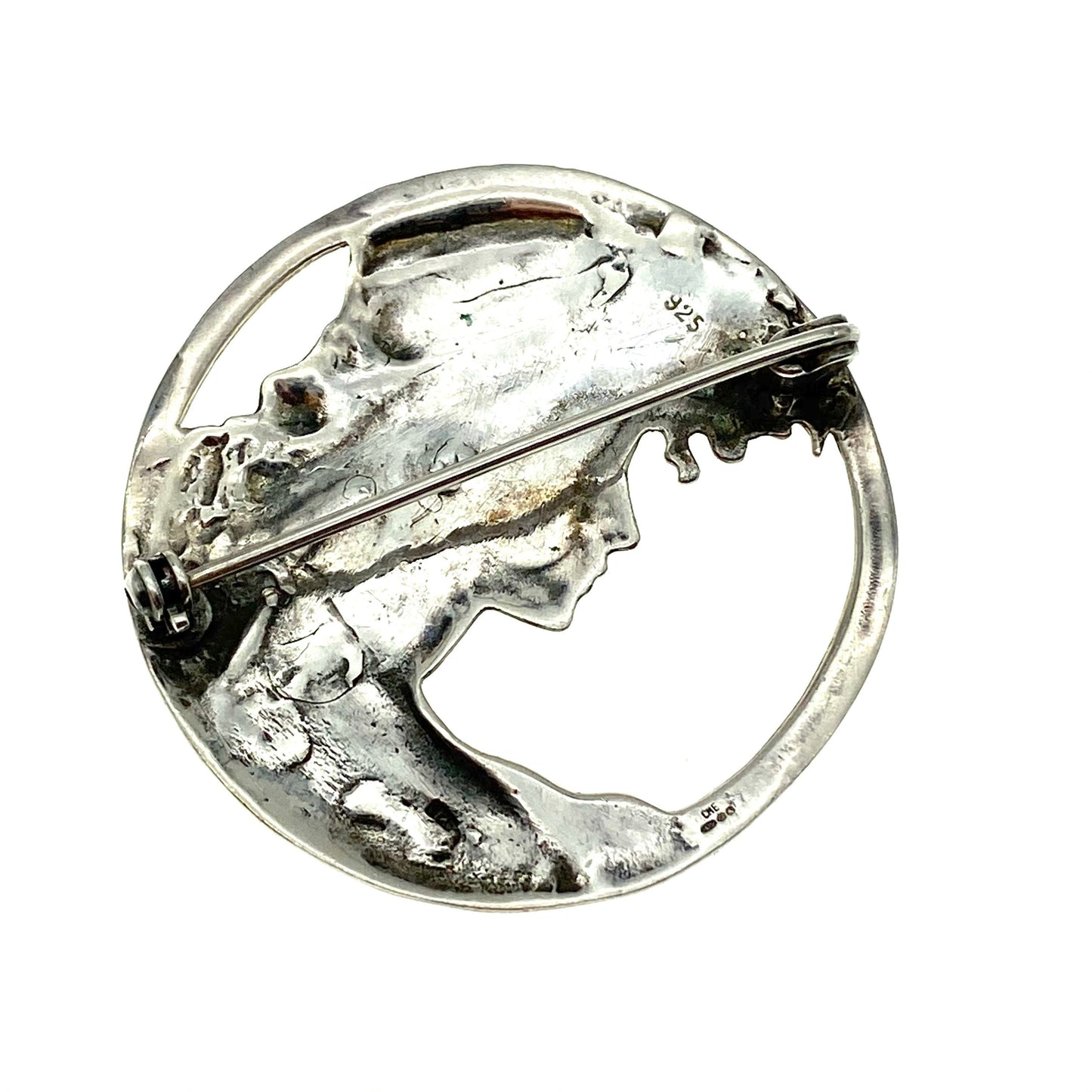 925 Silver Fully Hallmarked Art Nouveau Lady In Hat Reproduction Brooch