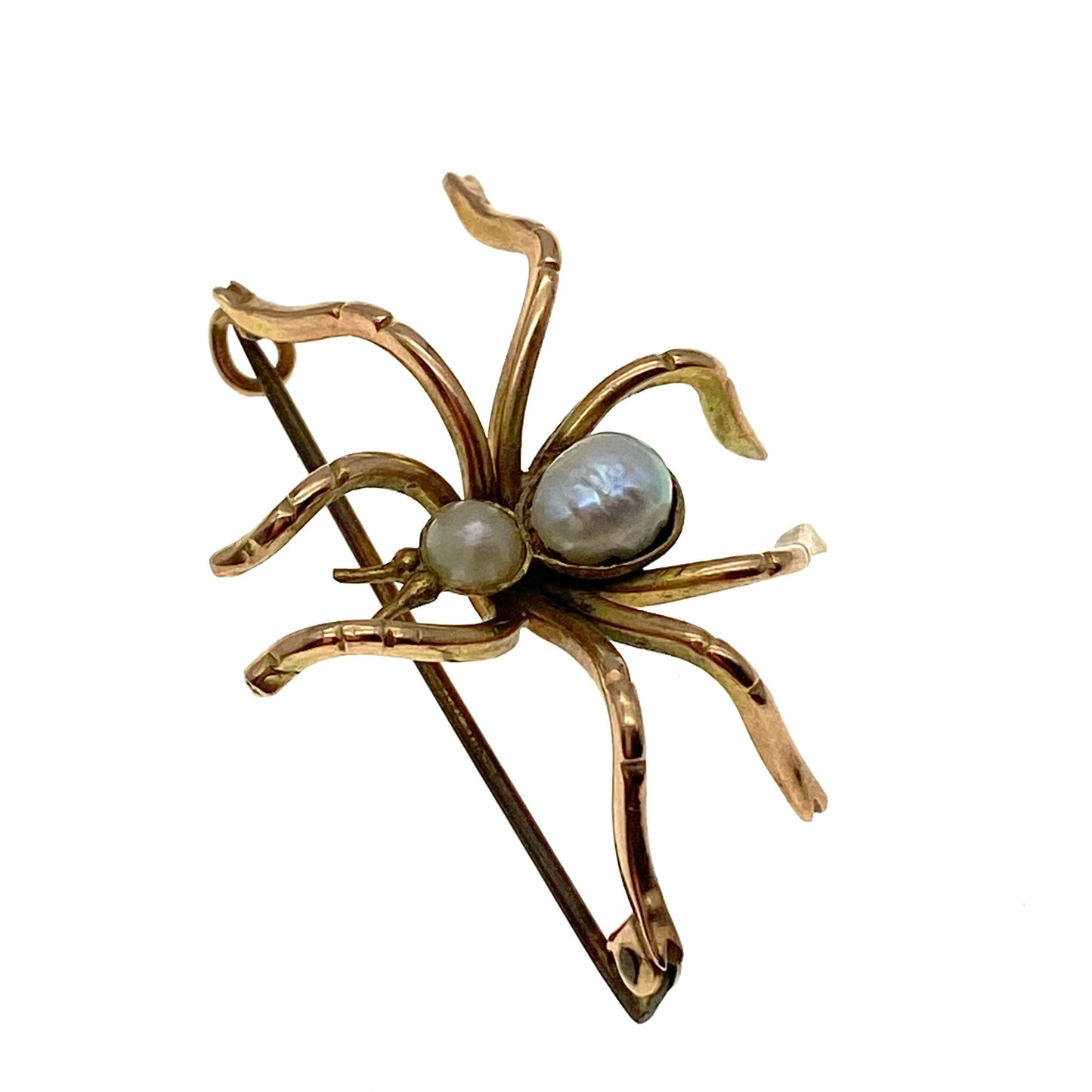 Antique Edwardian 9ct Rose Gold Pearl Spider Brooch