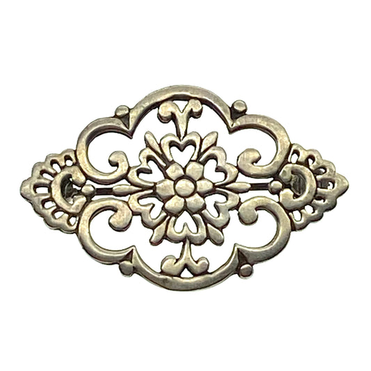 Silver Open Work Floral Brooch