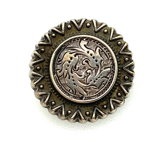 Broche ronde en argent testée victorienne antique