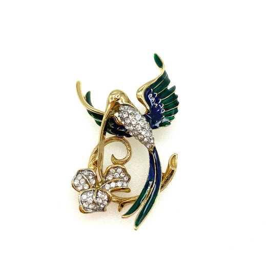 Attwood et Sawyer Broche Colibri plaquée or 22 carats avec cristaux Swarovski avec une boîte Attwood et Sawyer